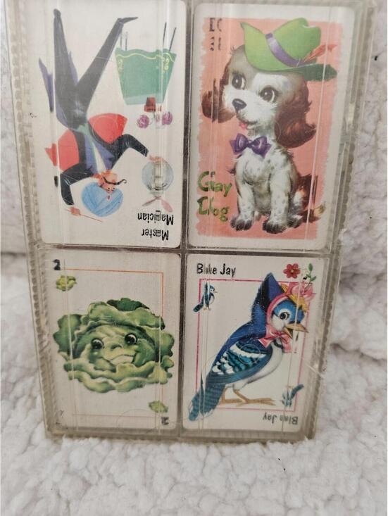 Whitman Other - Set of 4 Whitman Vintage Playing Cards W/Case Crafting Old Maid Hawk Animal Rum